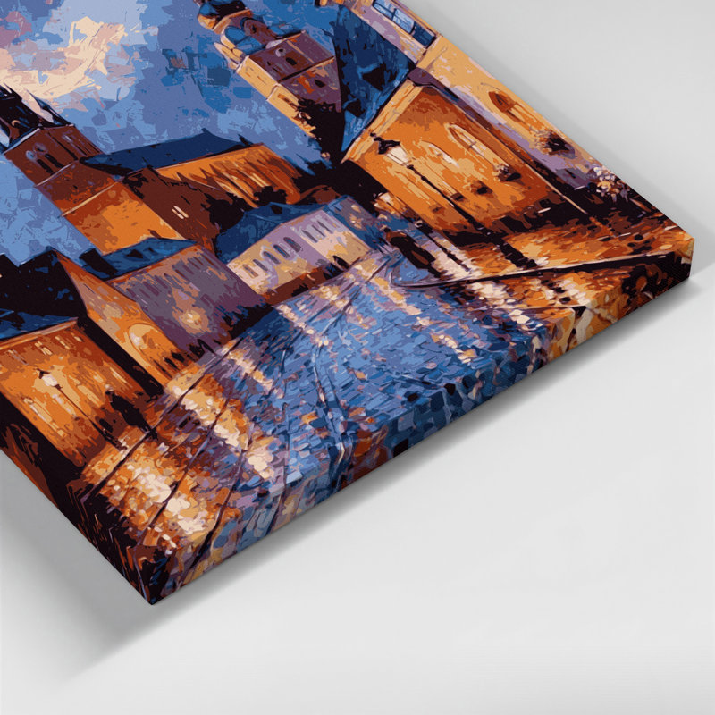 Art urbain sur toile brun avec villes de Tallinn, H 12 po x l 18 po
