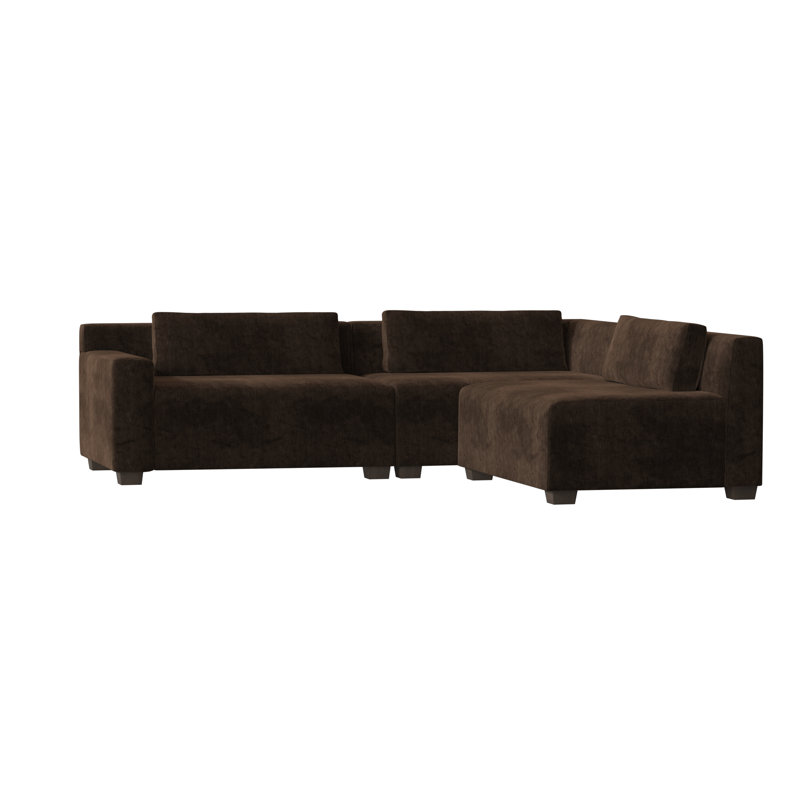 Alisa Chaise Sectional, Bella Black Performance Velvet, Brown Mahogany