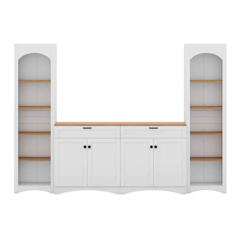 Meuble télé 3 pièces avec armoire de rangement, meuble télé Mid-Century avec bibliothèque, buffet rustique polyvalent avec tablettes réglables
