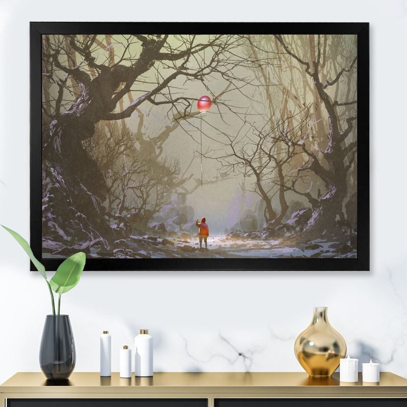 «Video Game Boy Lost In Mystic Forest», décoration murale moderne sur toile, Cadre photo noir, H 8 po x l 12 po x P 1 po