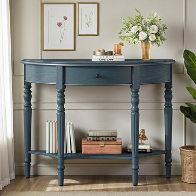 39" Console Table, Half Moon Shape, with Drawer & Shelf, for Entryway, Living Room, Hallway