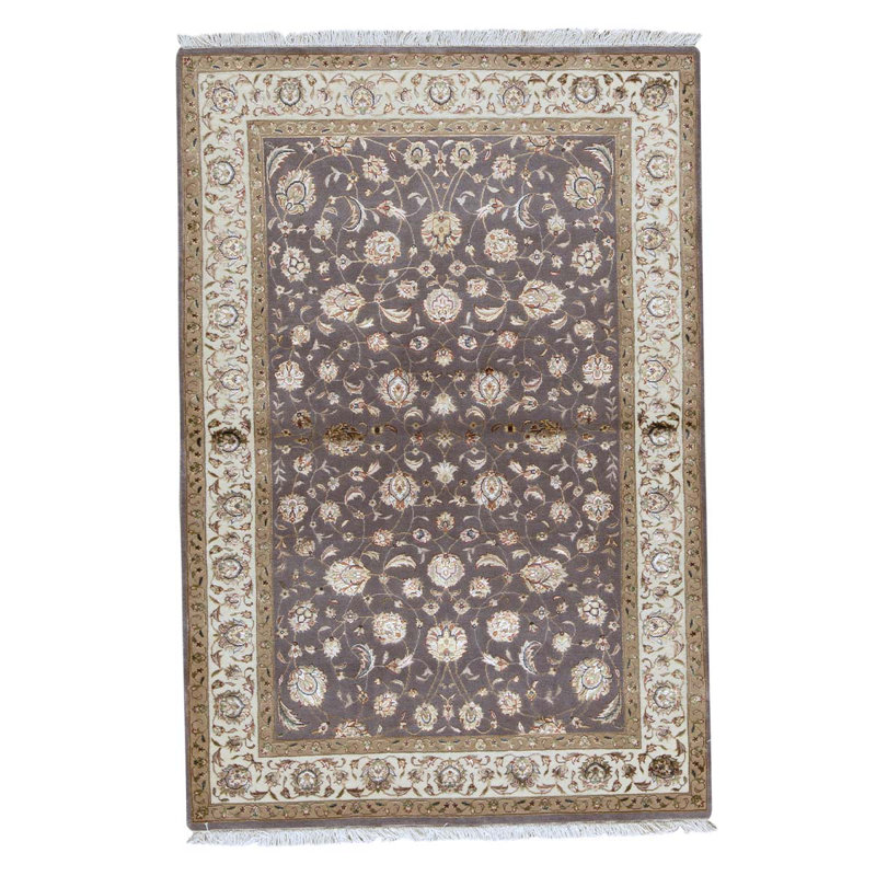 Tapis unique ivoire / mauve / brun noué à la main de haute qualité