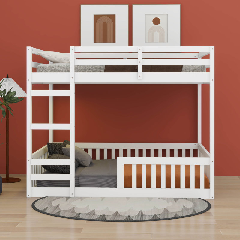 Full Over Full Wood Bunk Bed With Ladder And Guardrails, White