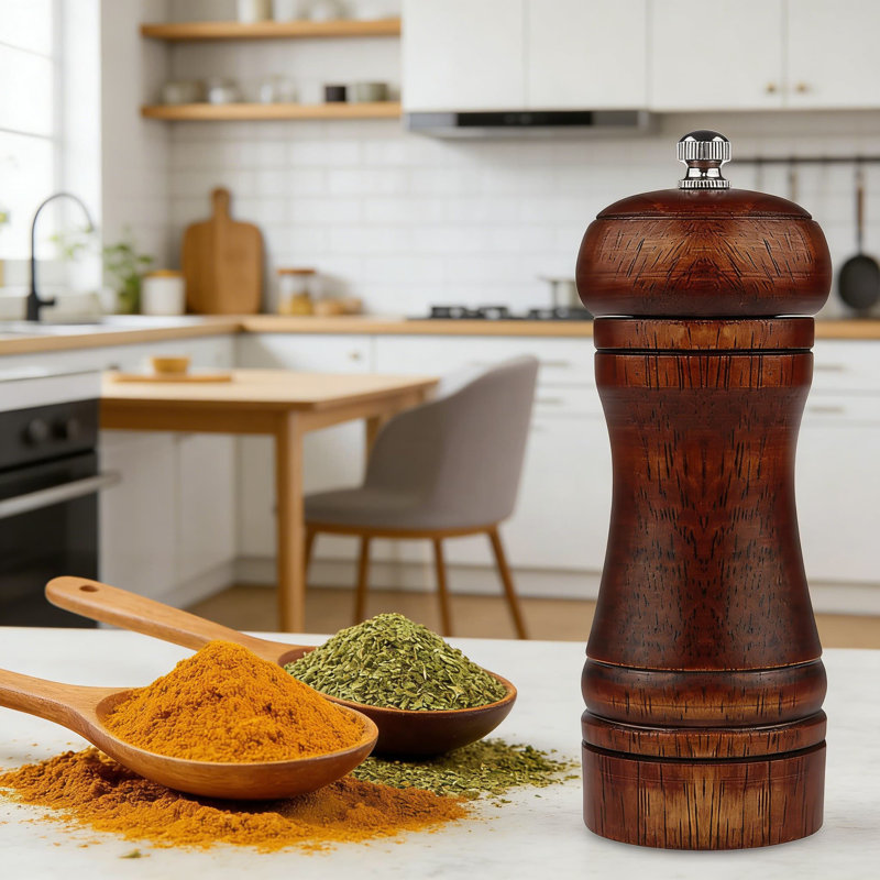 Ensemble de moulins à poivre en bois de chêne et moulin à sel de qualité supérieure (paquet de 2) - Moulin à céramique réglable de grossier à fin, moulin à épices rechargeable avec couvercle hermétique pour plus de fraîcheur