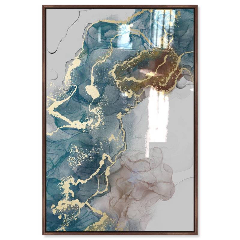 Oliver Gal Melting Flow Abstract - Leaf & Hand-Applied Glass Coat Framed Canvas Art, Brown, 37" H x 25" W