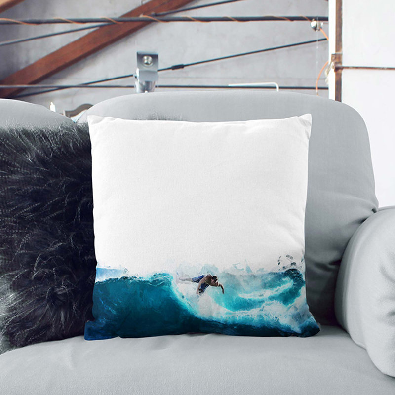 Surfer Riding the Wave Cushion with Filling, Black, 55cm H x 55cm W x 20cm D