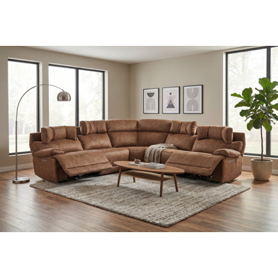 MaxView Media Mocha 6-Piece Power Reclining Sectional with Immersive Sound System