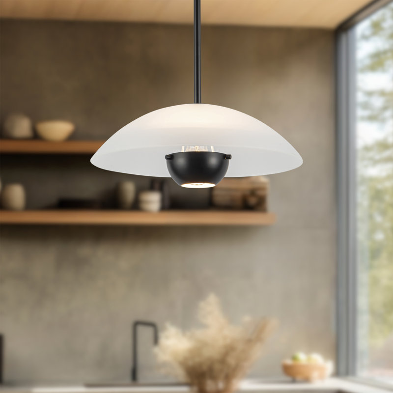 Umbra 14-in Black Pendant, 14-in, Matte Opal Glass / Black