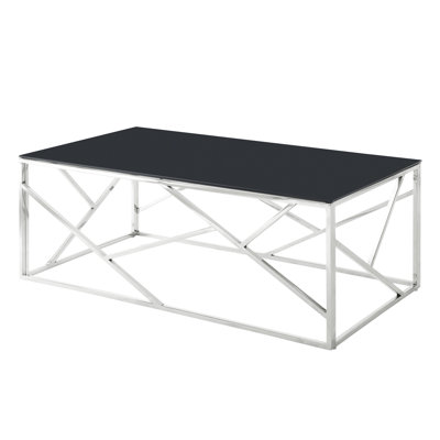 Rectangular Coffee Table With Black Tempered Glass Top And Stainless Steel For Living - Room & Bedroom, Steel, Finish
