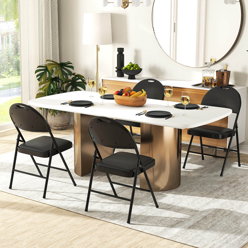 4 chaises de fête pliantes et rembourrées avec structure en métal et chaises empilables en cuir