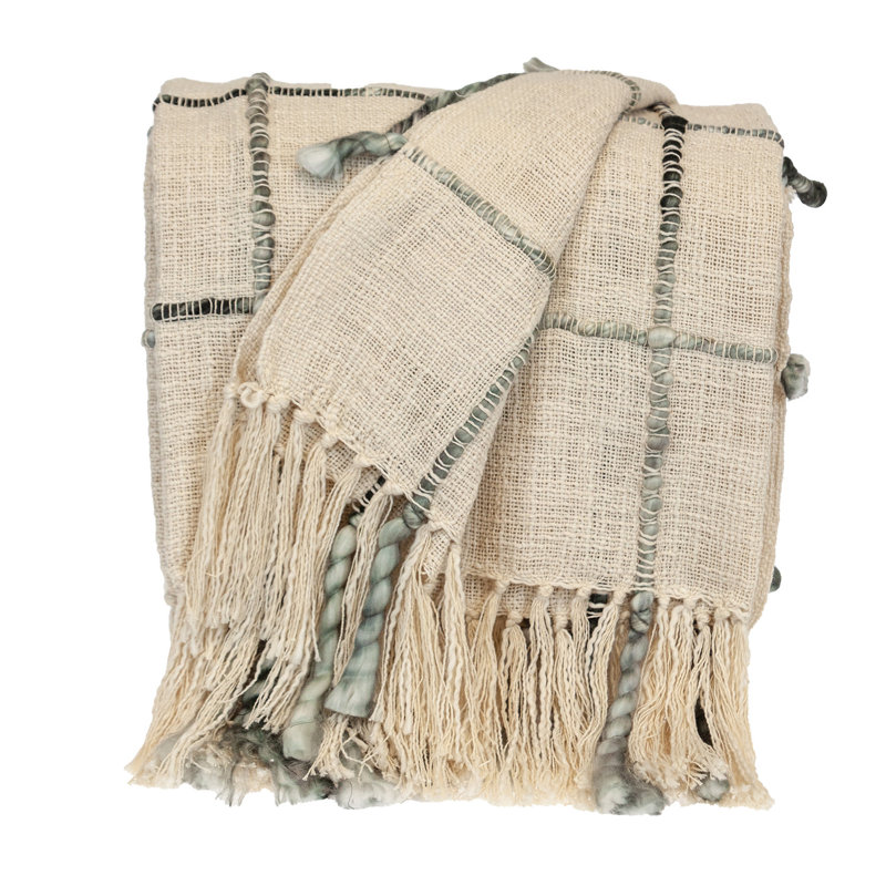 Jeté tissé à la main olive et beige