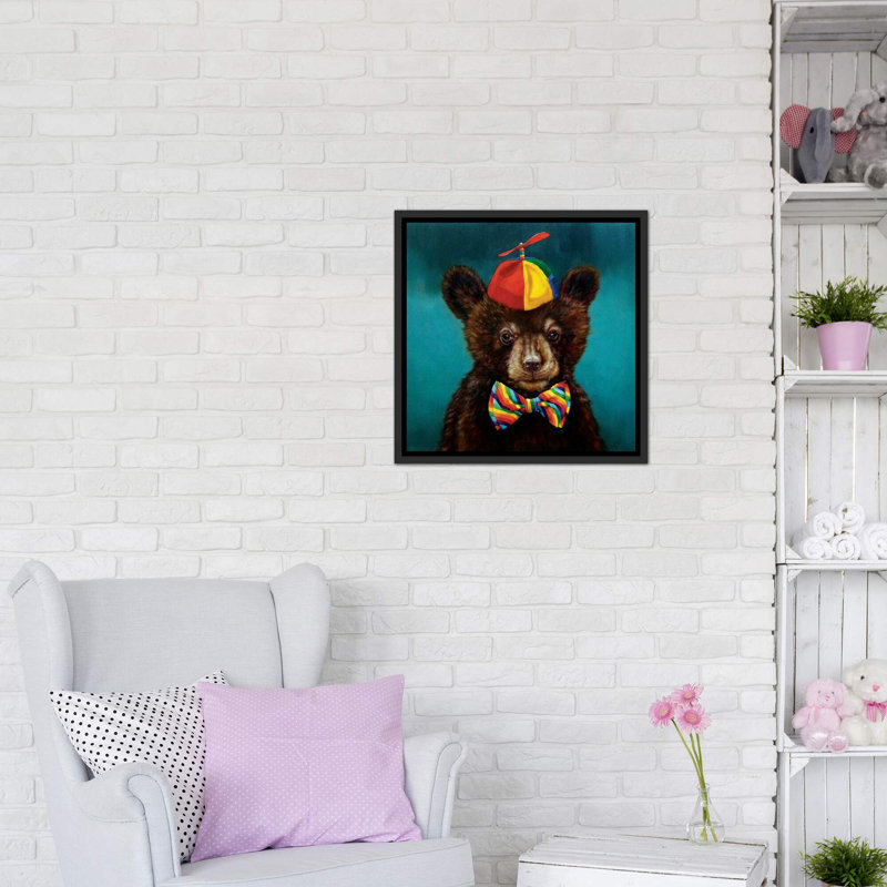 Art encadré d'un bébé ours, H 26 po x l 26 po x P 1,5 po, Toile avec cadre noir patiné