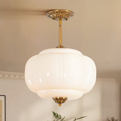 Buckminster 1-Light Milk Glass Semi Flush Mount Ceiling Light for Dining Room