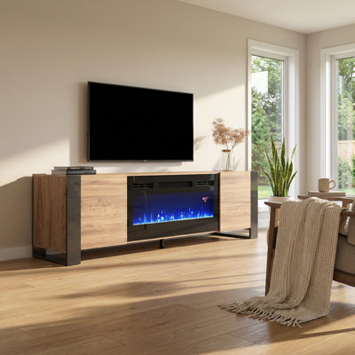 Rickeisha 77.2" Modern TV Stand with Electric Fireplace, High Gloss Finish, Media Storage