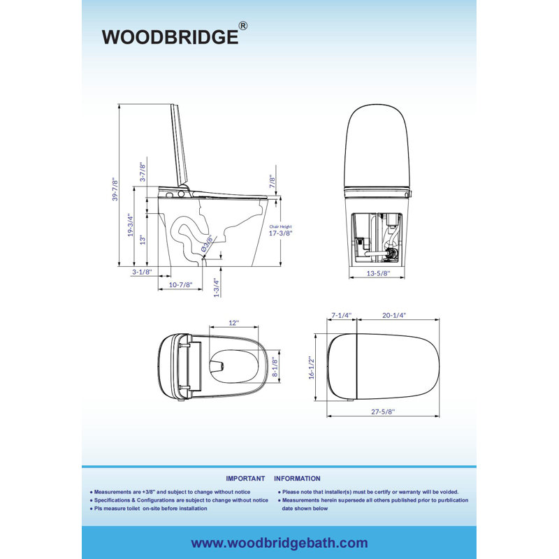 Lyon WOODBRIDGE Smart Toilet with 1000g MaP Flush Score, Foam Shield, Moving Dryer, Blackout Flush, ADA Comfort Height, Auto Open & Close, Foot Sensor, Heated Seat