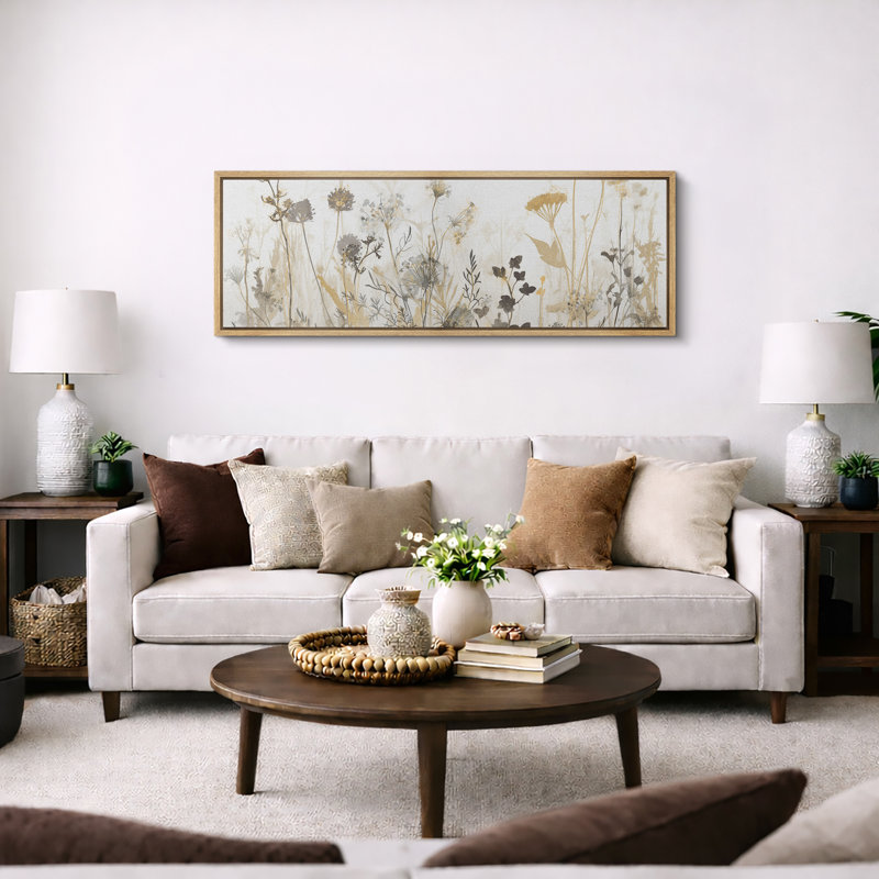 Wildflower Meadow Field Neutral Landscape Nature Wall Decor for Living Room Bedroom Office Extra Large Pictures Framed Canvas Print Wall Art