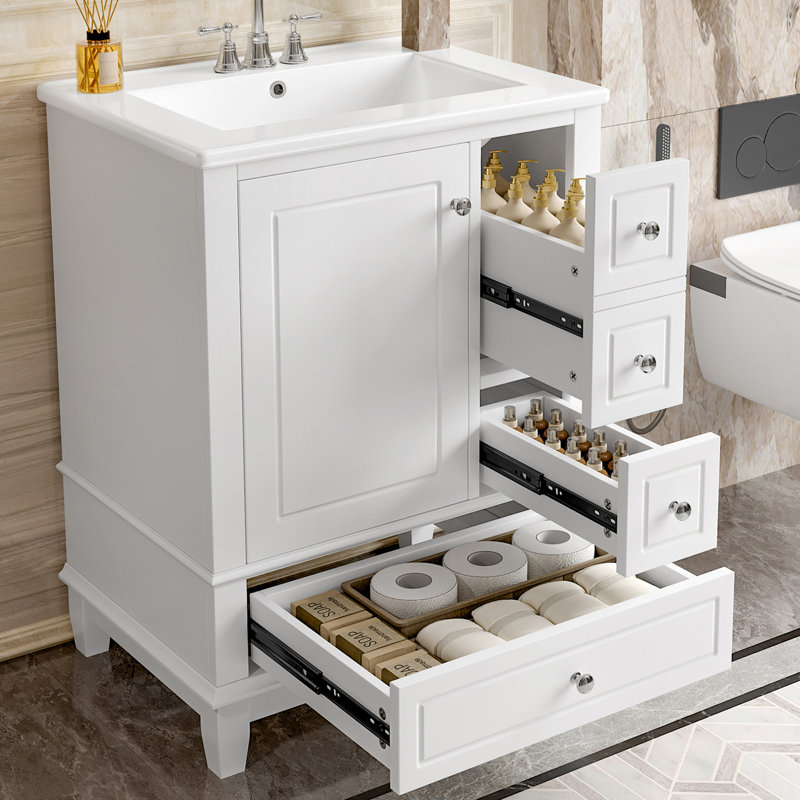 Meuble-lavabo 24 po avec comptoir en céramique, Blanc