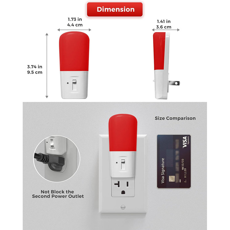 Veilleuse rouge à brancher avec 2 lumières à DEL à intensité variable avec crépuscule à l'aube, lumière rouge réglable pour chambre d'enfant, couloir
