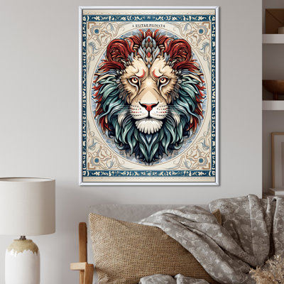Portrait d'un lion sauvage, illustration rétro I sur toile