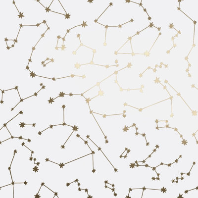 Papier peint adhésif blanc et métallique doré constellations, 20,5 po x 16,5 pi