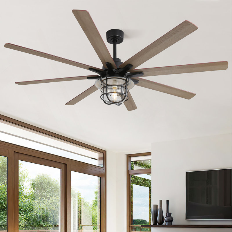 Ventilateur de plafond moderne de 66 pouces avec moteur à courant continu réversible à 6 vitesses et 8 pales avec lumière