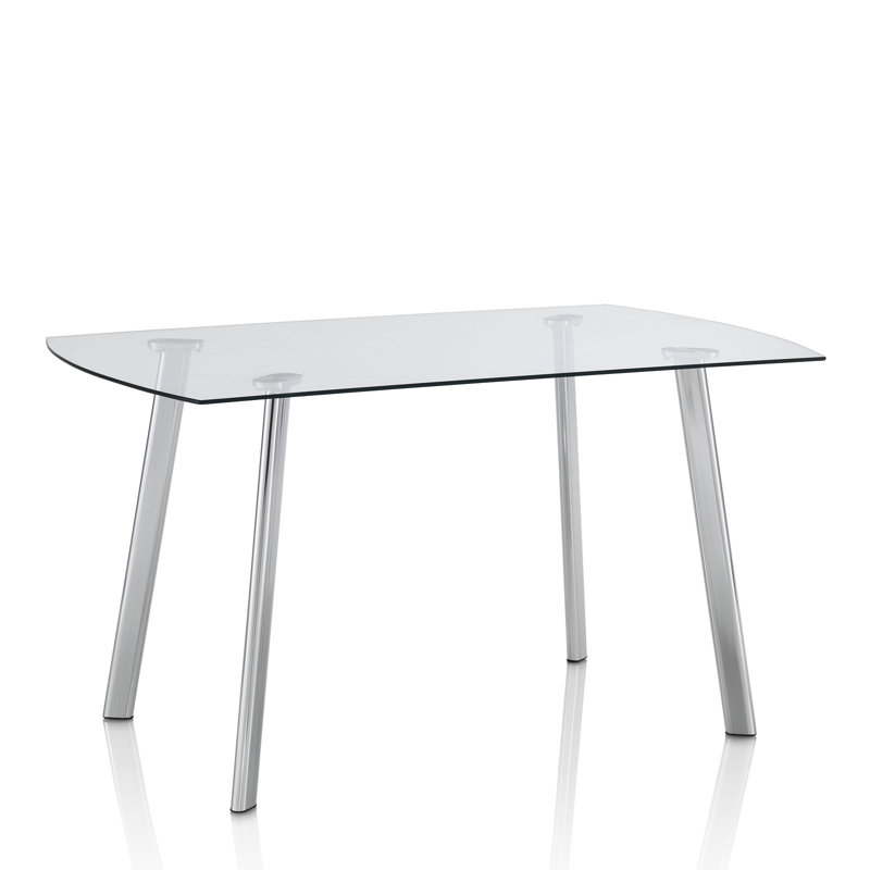 Apoch Glass Top Metal Base Dining Table, Silver