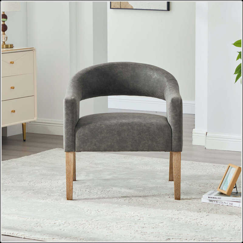 Chaise d'appoint Mid-Century, Faux Leather, Grey