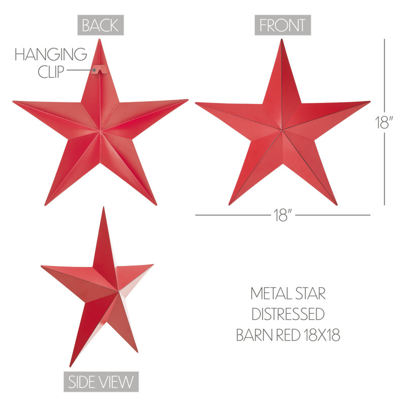 Étoile en métal rouille patinée festive, Rouge campagnard, H 18 po x l 18 po x P 2,25 po