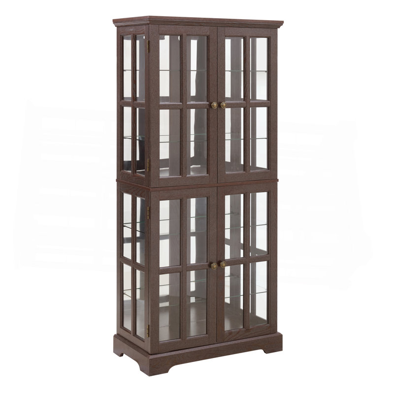 Vitrine Curio, vitrine antique avec portes en verre, tablettes réglables pour les objets de collection, vitrine rétro à quatre portes pour la maison ou le bureau, vitrine antique E26, ampoule incluse
