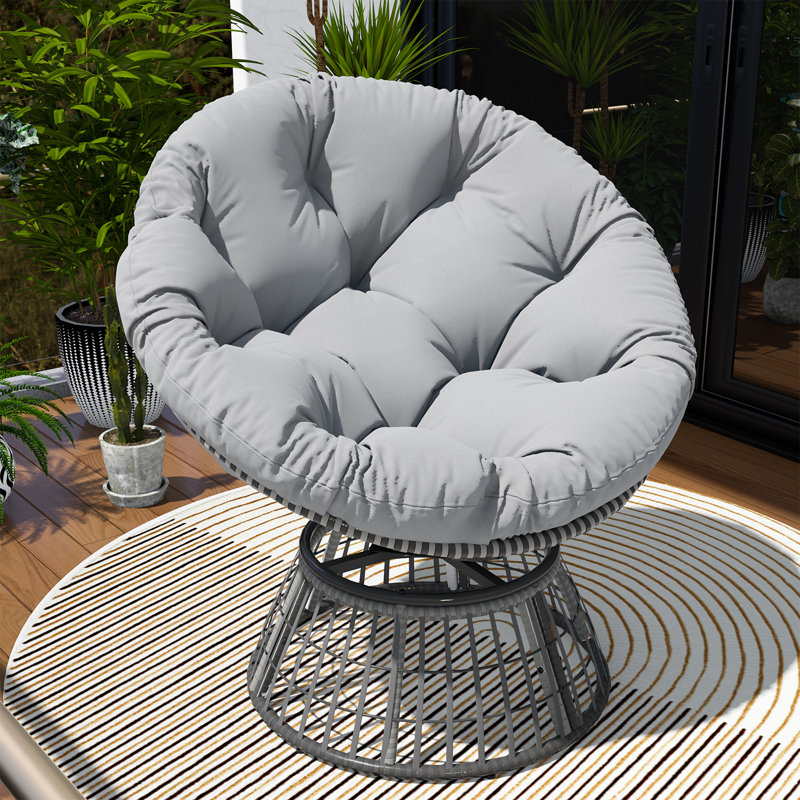 Fauteuil Papasan surdimensionné de 107 cm (42 po), fauteuil de lecture rond pivotant à 360° en osier avec coussin épais, fauteuil de détente ergonomique supportant jusqu'à 159 kg (350 lb) pour terrasse intérieure/extérieure, salon, chambre à coucher