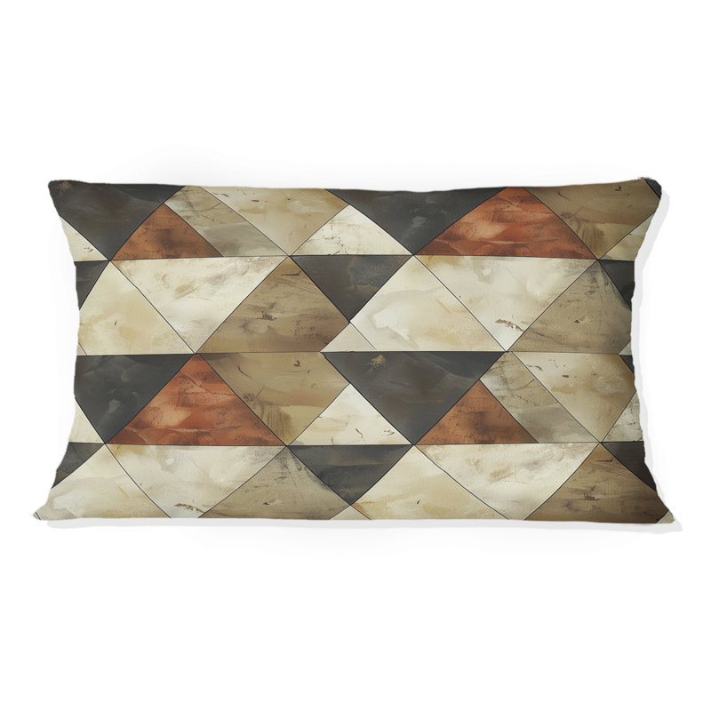 Coussin lombaire brun et beige à motif triangulaire II