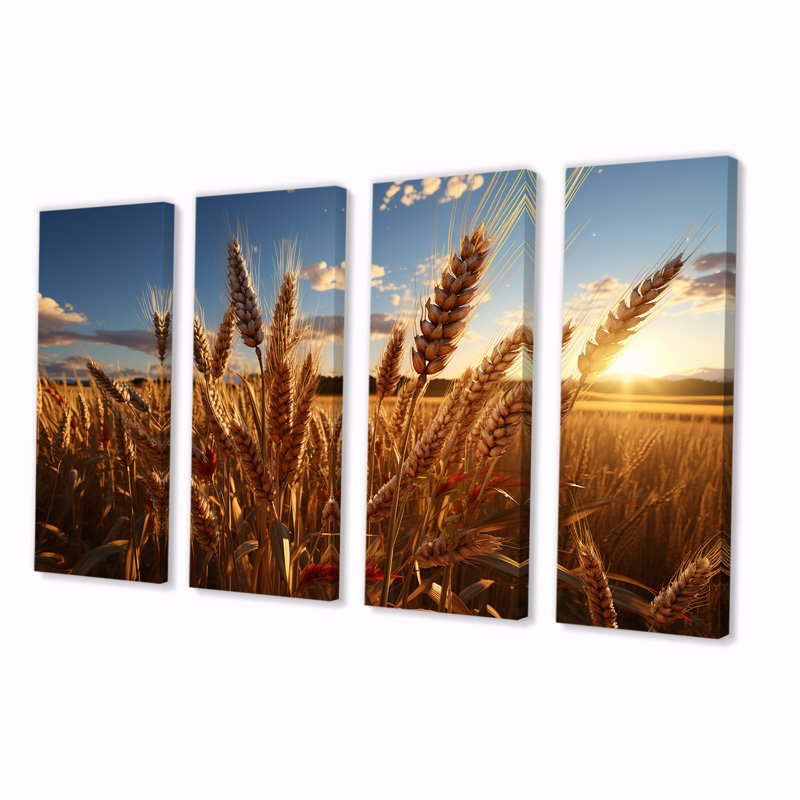 Golden Harvest Meadow Horizon III - Ensemble d'art mural 4 pièces Meadow, H 28 po x l 48 po