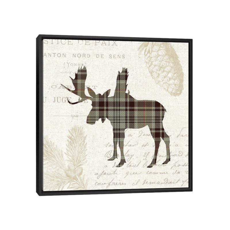 «Plaid Lodge, Tan IV», impression sur toile, H 37 po x l 37 po x P 1,5 po, Toile encadrée noire, Pas de tapis