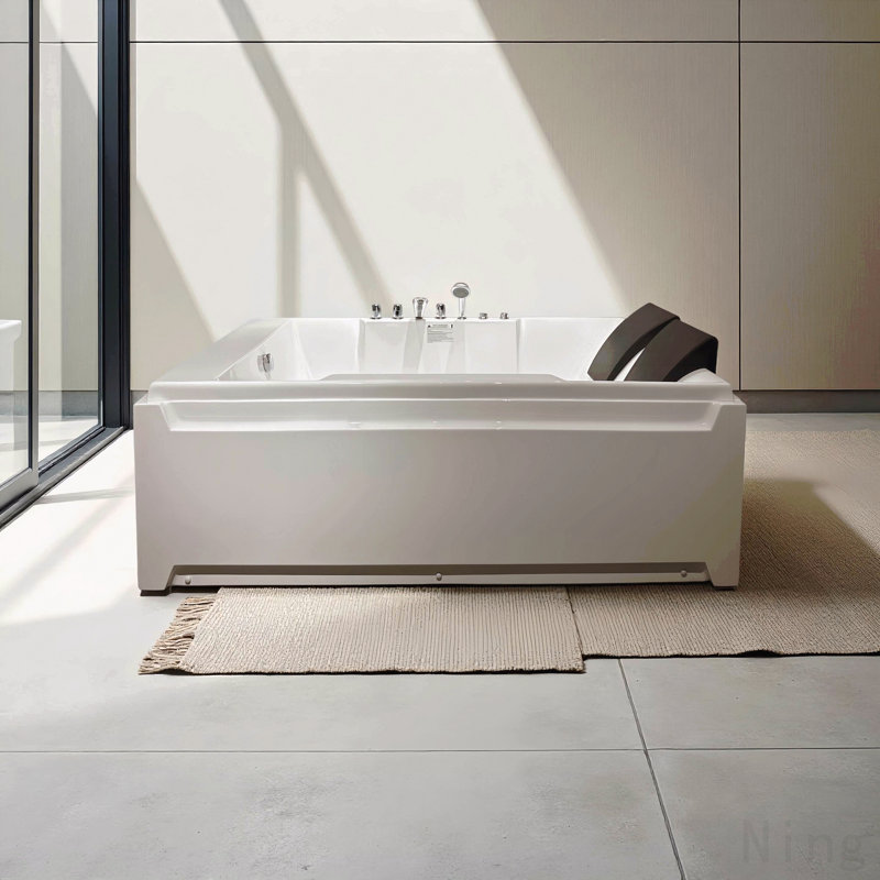 Baignoire tourbillon, baignoire à jets de 73 po x 48 po pour 2 personnes, hydromassage et chromathérapie, certifié UL, certifié Upc, tablier à 3 côtés