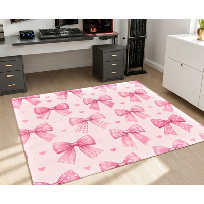 Tapis lavable à motif nœud mignon, motif cœur rose, surface velours, doux et antidérapant, décoration intérieure moderne pour salon, chambre, entrée, bureau, balcon, appartement