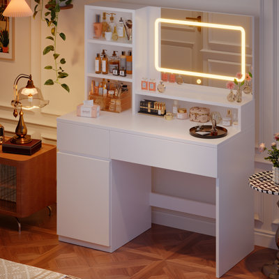 LED Lighted Mirror Dressing Table With Cabinet