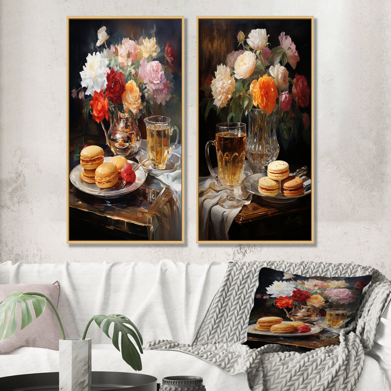 Sweet Reflections Macaron - Desserts, ensemble de 2 reproductions d'art sur toile, Encadrement brun, H 40 po x l 41 po