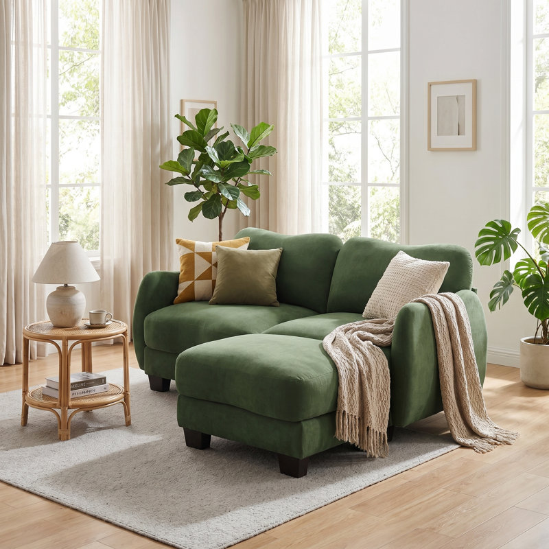 Causeuse modulaire en L avec repose-pieds mobile Chenille, Green