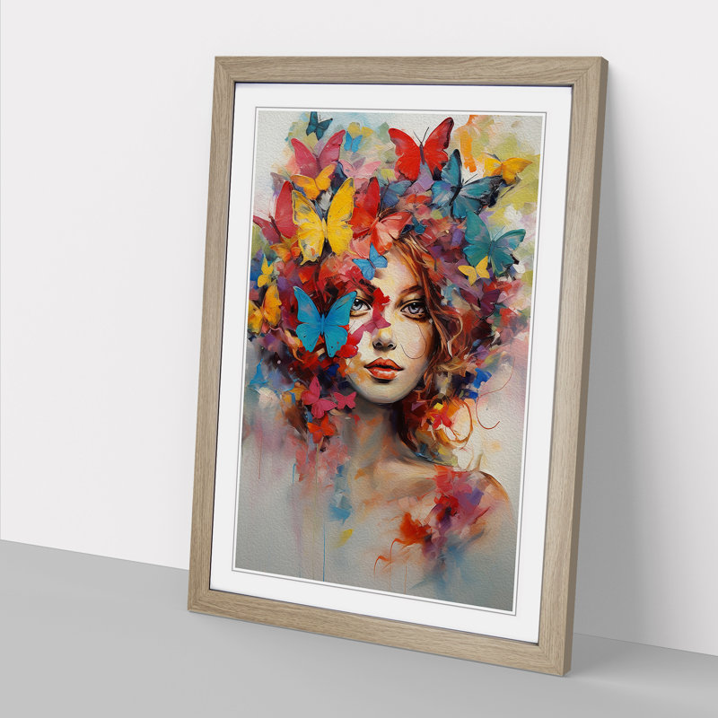 Butterfly Expressionism Art - Framed Print, 64cm H x 46cm W x 2cm D, Oak Framed