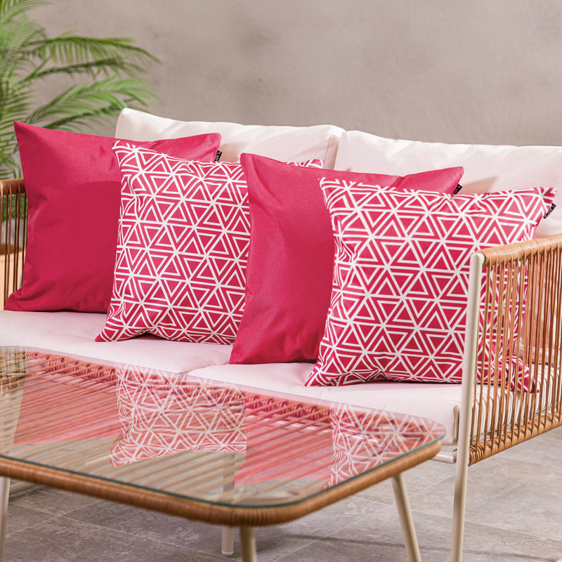 Indoor / Outdoor Geometric Pink Square Cushion