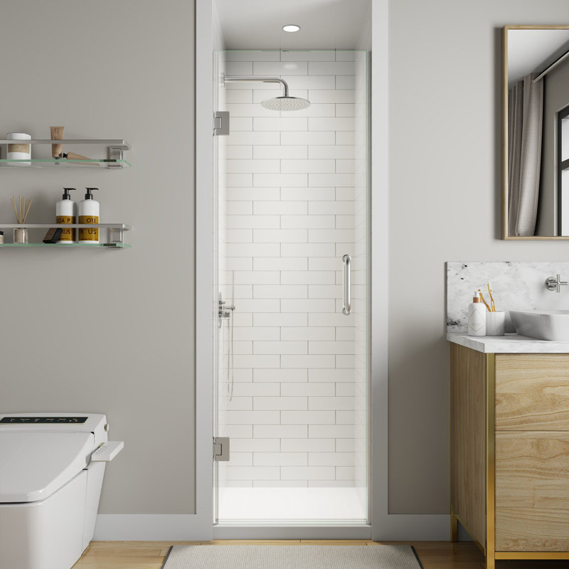 24'' W X 72'' H Frameless Hinged Shower Door with 3/8" SGCC Tempered Glass, Chrome