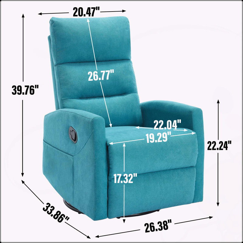 Comfortable Manual Recliner Chair with Rocker and Swivel for Living Room Relaxation, Blue