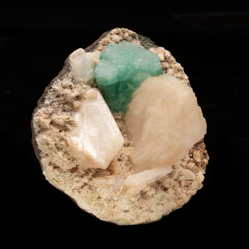 Green Apophyllite and Stilbite on Dolomite