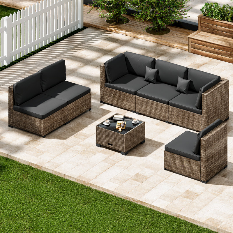 7 Piece Patio Furniture Set, Black, Brown