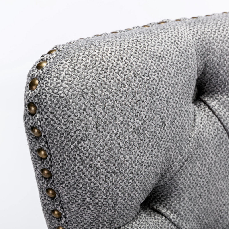Chaise rembourrée Damine, Lin gris, Marron foncé