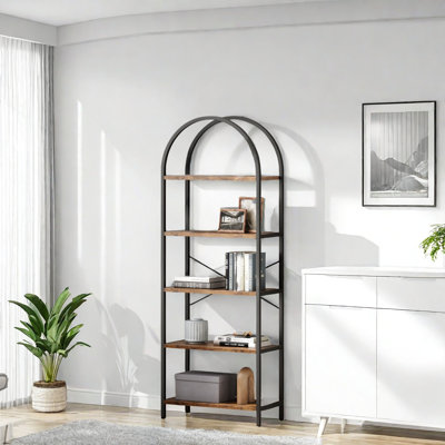 Bibliothèque à 5 niveaux, H 70,87 "de haut avec tablettes en métal et structure en métal, pour bureau, chambre à coucher, salon