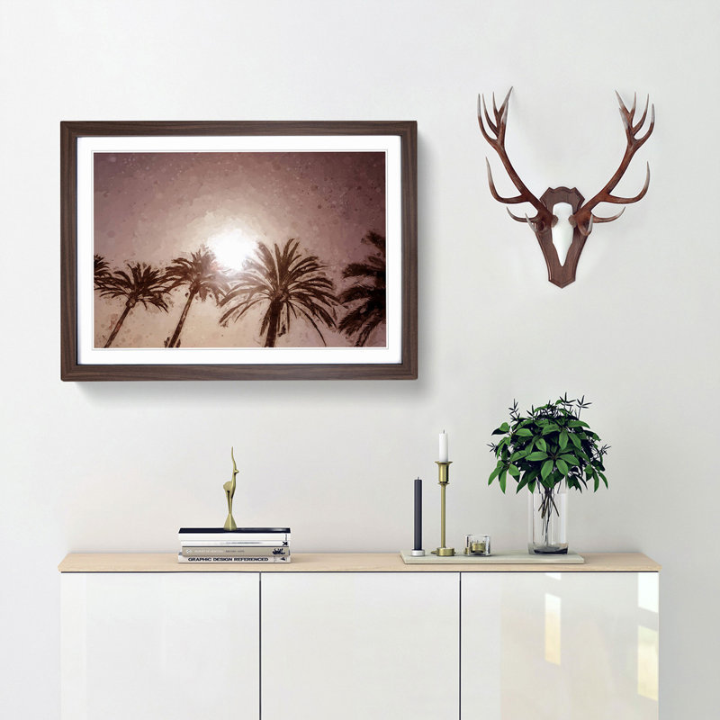 Palm Trees in the Evening in Abstract - Picture Frame Painting Print, Walnut Framed, 36cm H x 48cm W x 2cm D
