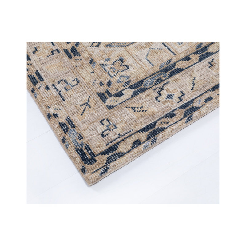 Wool Oriental Area Rug in Navy/Beige, Runner 2'6" x 7'