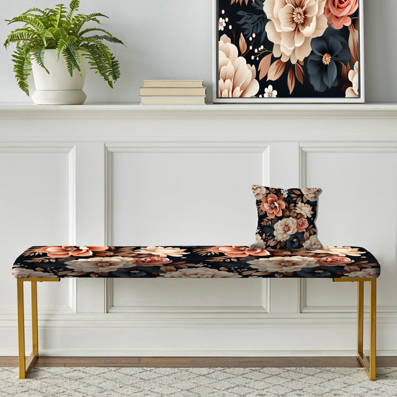 Classic Vintage Pink Garden Melodies - Floral Upholstered Gold Bench