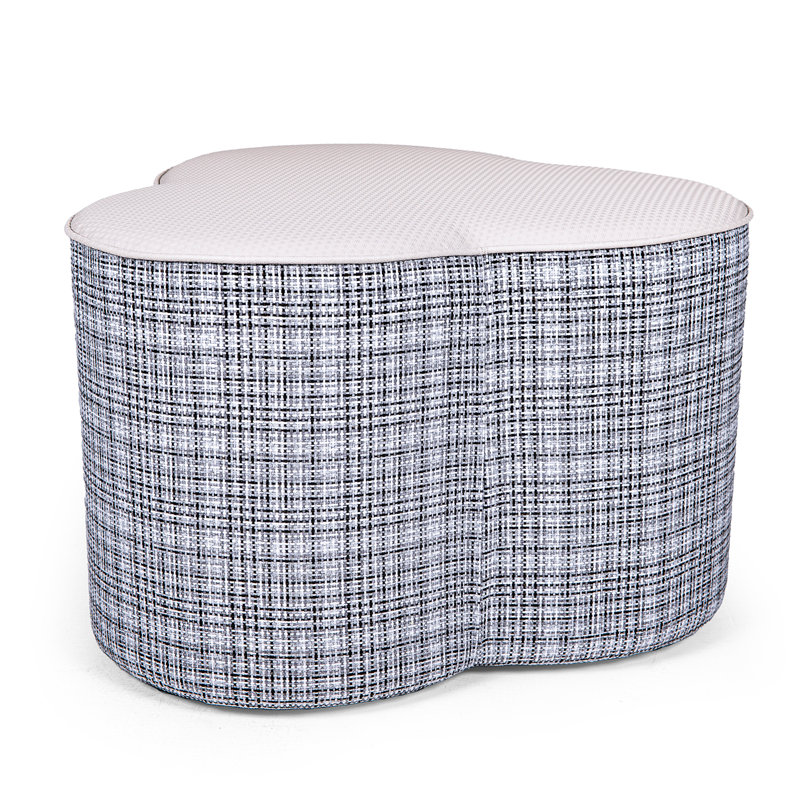 Fully Assembled Faux Leather and Textured Basketweave Square Ottoman, Gray